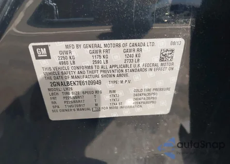 2014 Chevrolet Equinox 1Lt z USA, uszkodzony, nr VIN 2GNALBEK7E6109949